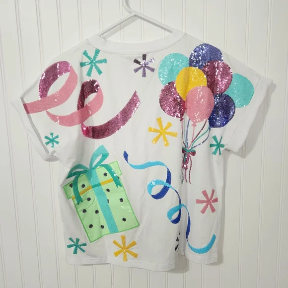 Ellory-Kate Clothing | New Sequin Birthday Top White Small - Picture 3 of 5